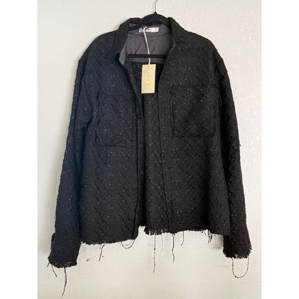 MNML Raw Edge Flannel Shirt Black Textured Distressed Streetwear S